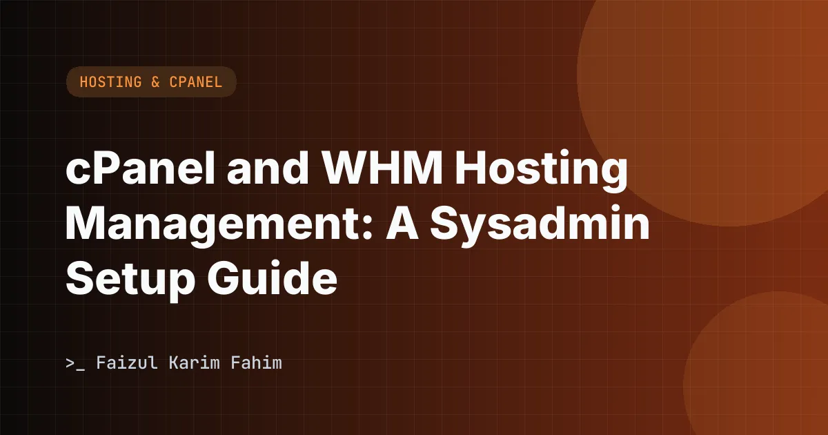 A server rack background with a digital control panel interface overlay representing cPanel and WHM hosting management.