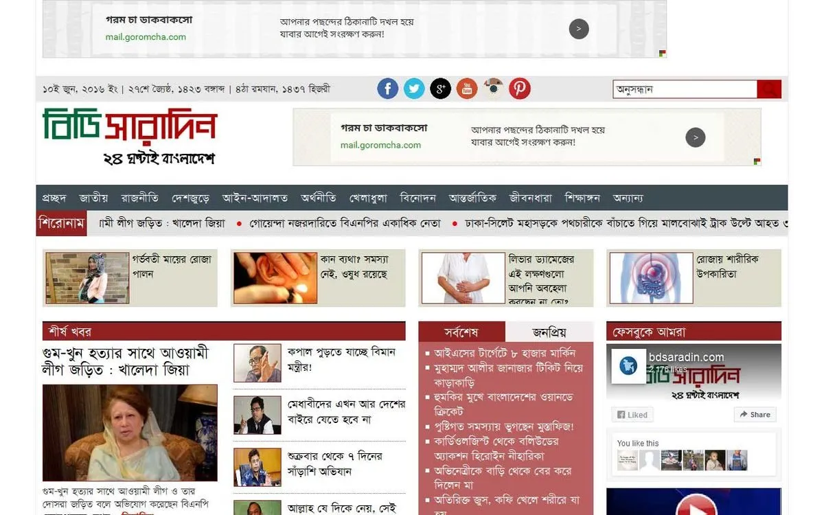 Bd Saradin – News portal screenshot